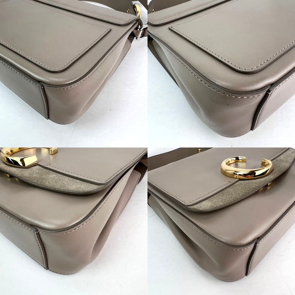Túi đeo vai Chloe Shiny Calfskin Suede Small C Motty Gray