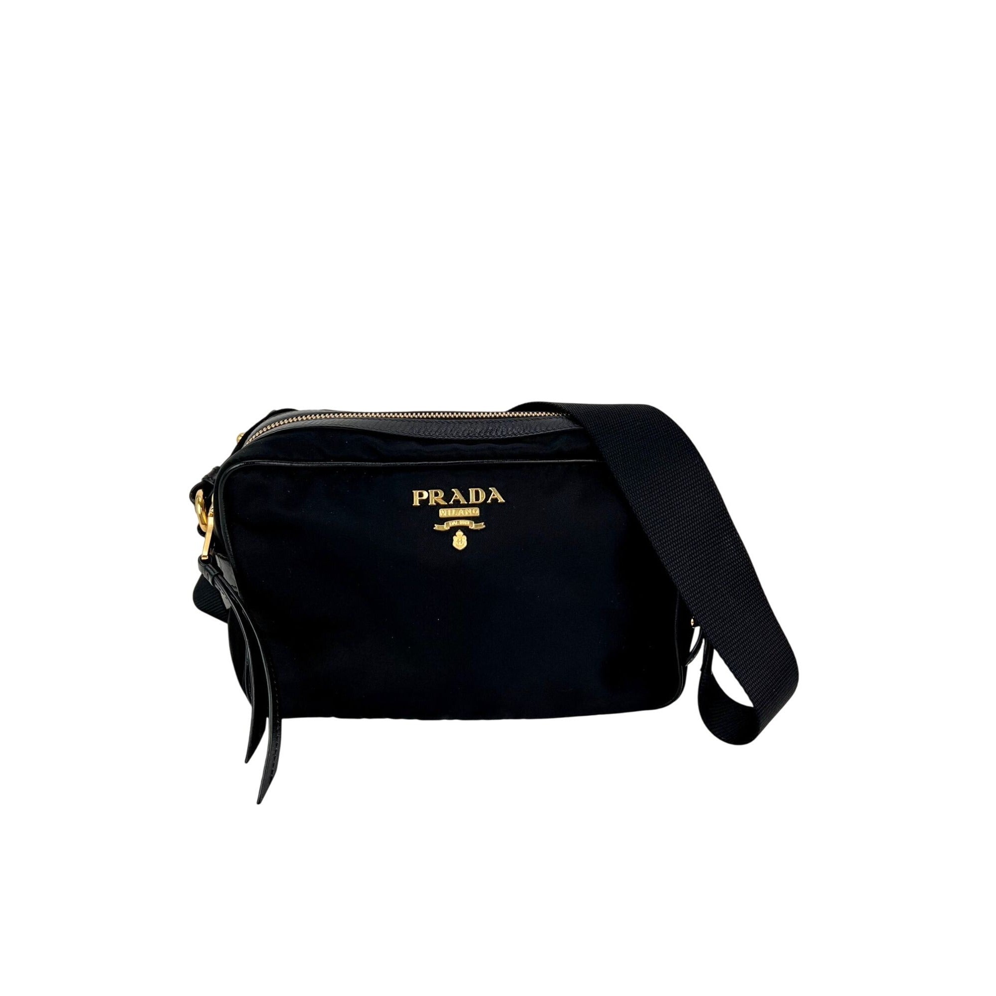 Túi máy ảnh đeo chéo Prada Tessuto Nylon Bandoliera màu đen