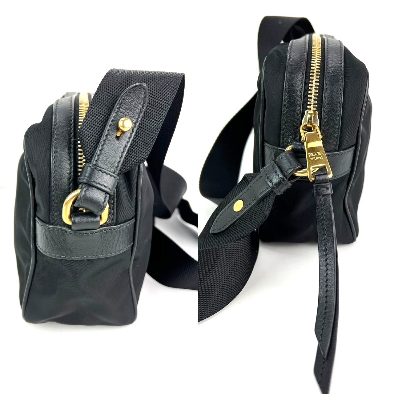 Túi máy ảnh đeo chéo Prada Tessuto Nylon Bandoliera màu đen