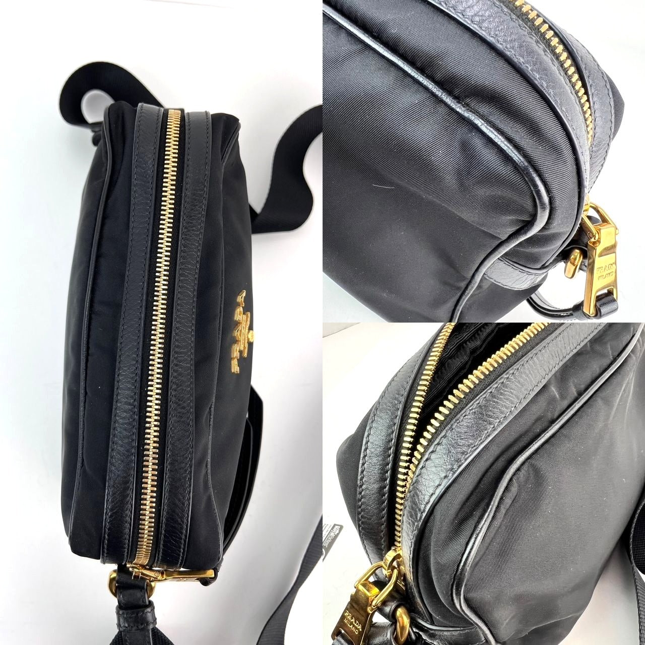 Túi máy ảnh đeo chéo Prada Tessuto Nylon Bandoliera màu đen