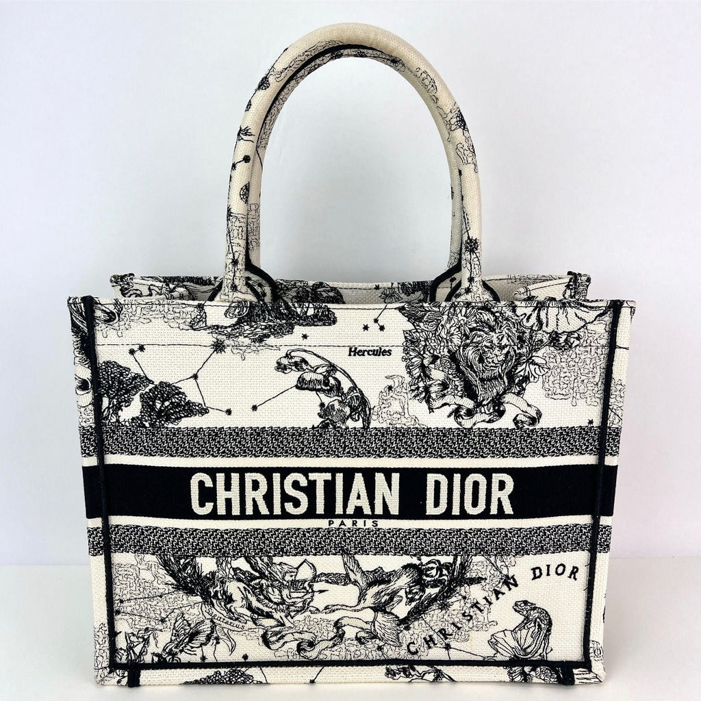 Túi vải canvas thêu hình ngôi sao và dấu hiệu cỡ trung của Christian Dior màu đen