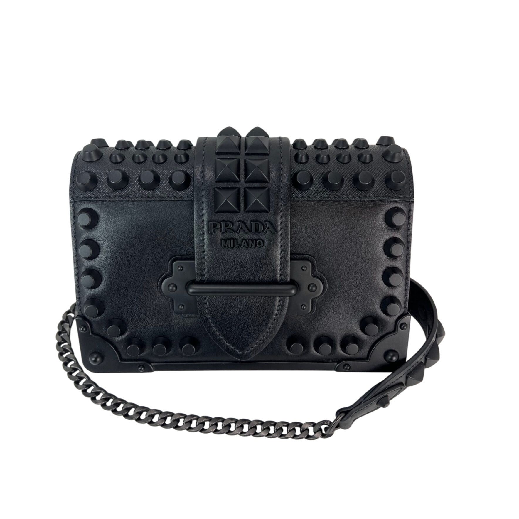 Túi đeo chéo Prada City Calfskin Saffiano Studded Cahier màu đen