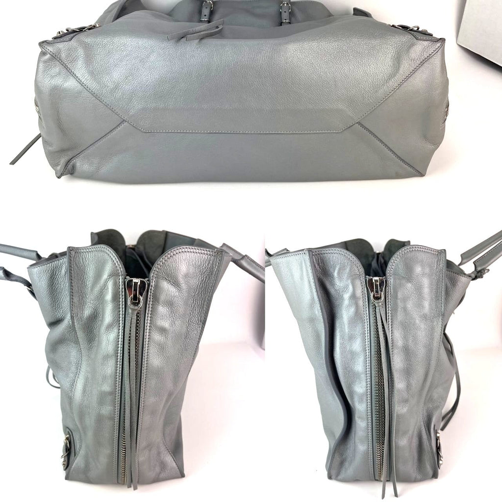 Túi đeo vai Balenciaga Veau Papier A4 màu xám có khóa kéo